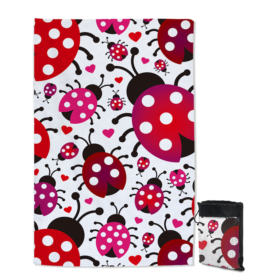 Little Hearts and Ladybugs Quick Dry Beach Towel