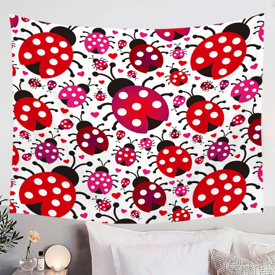 Little Hearts and Ladybugs Wall Decor Tapestry