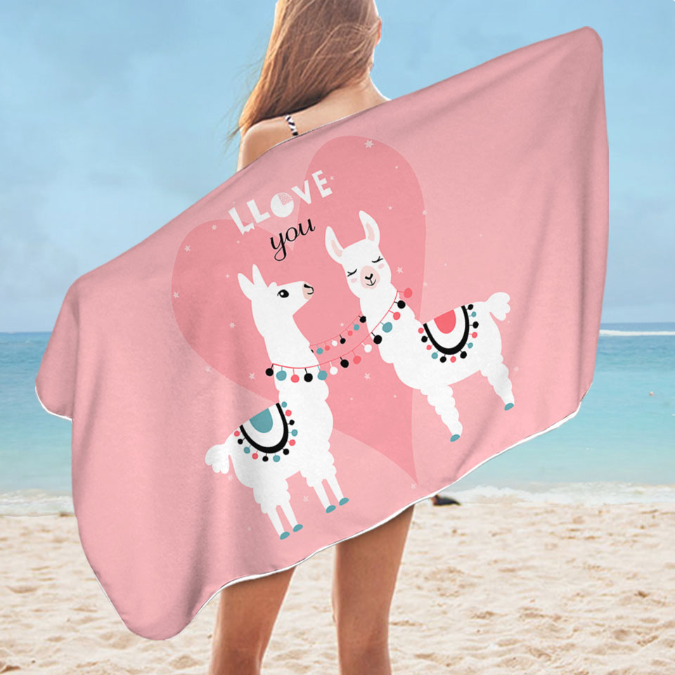 Llama Beach Towel Llove You_ Cute Llamas Love