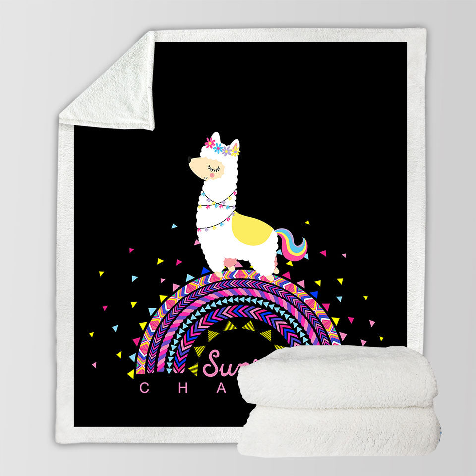 Llama Couch Throws Walking on Colorful Multi Pattern Rainbow