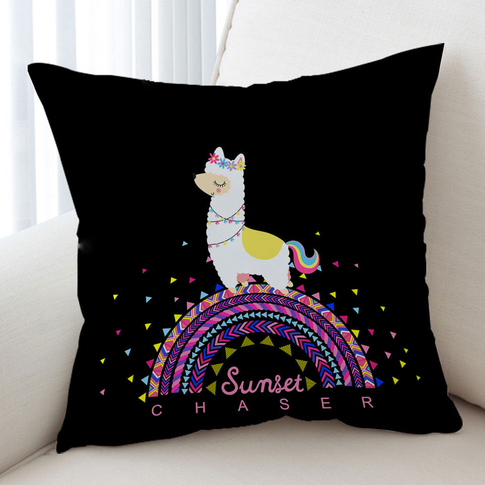 Llama Cushions Walking on Colorful Multi Pattern Rainbow