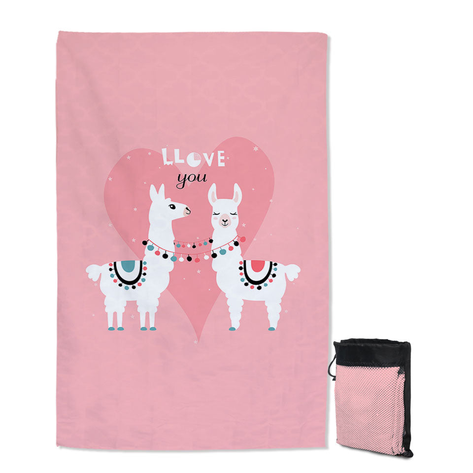 Llama Quick Dry Beach Towel Llove You_ Cute Llamas Love