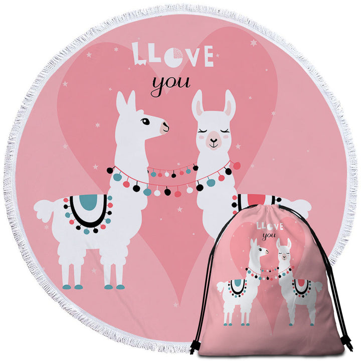 Llama Round Beach Towel Llove You_ Cute Llamas Love