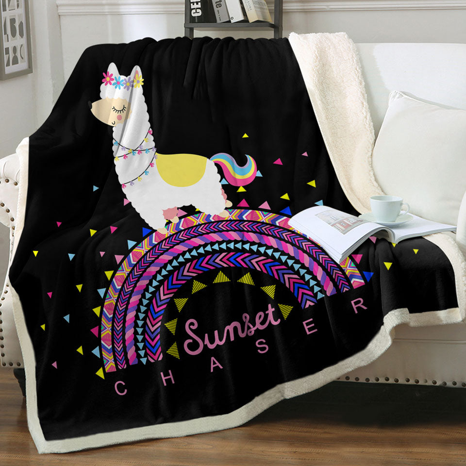 Llama Sofa Blankets Walking on Colorful Multi Pattern Rainbow