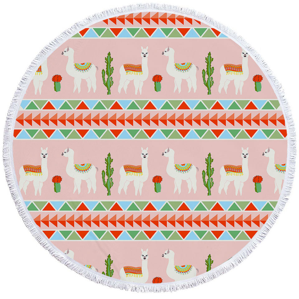Llamas Round Beach Towel