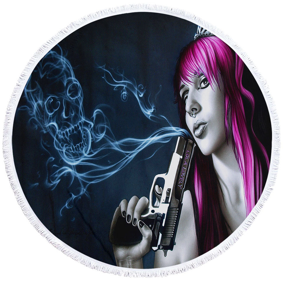 Lola Lovely Cool and Sexy Assassin Girl Round Beach Towel for Guys