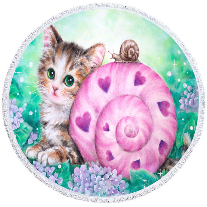 Lovely Art Drawings Kitten and Snail Lightweight Beach Towel