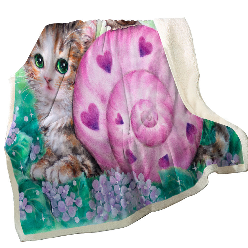 Lovely Art Drawings Kitten and Snail Throw Blanket
