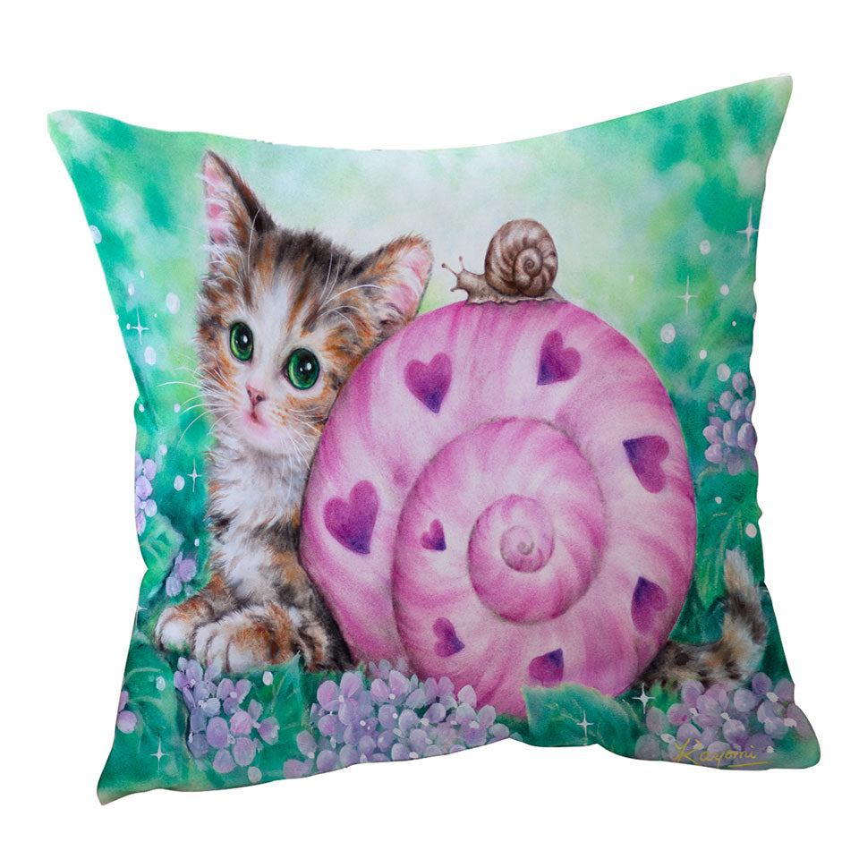 Lovely Art Drawings Kitten and Snail Throw Pillow