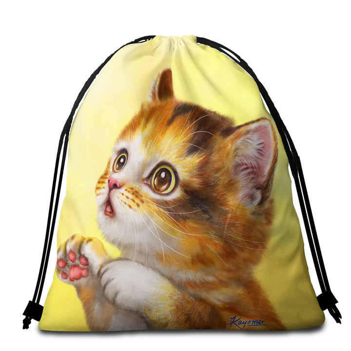 Lovely Beach Bags and Towels Cats Painting Curious Kitten