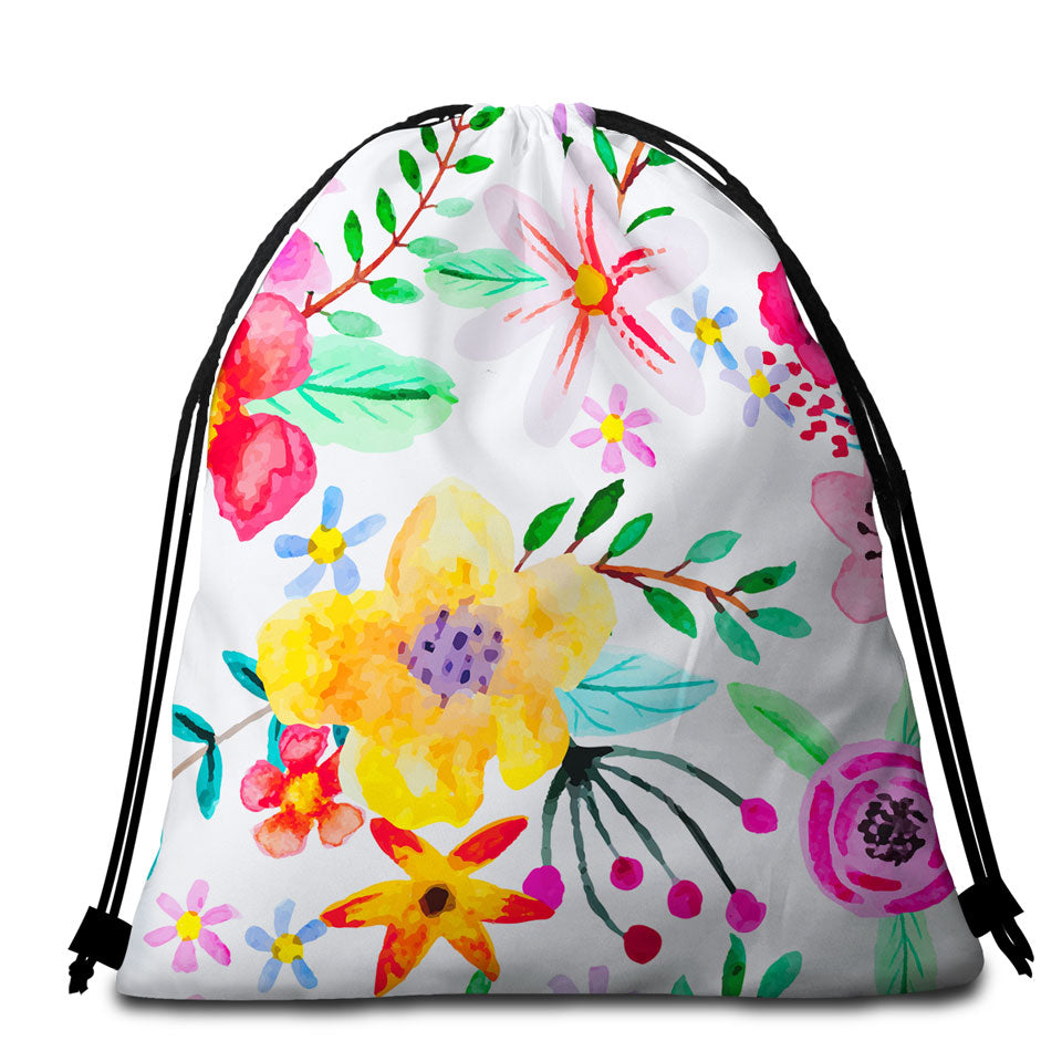 Lovely Beach Towel Bags with Modest Painting Colorful Flowers