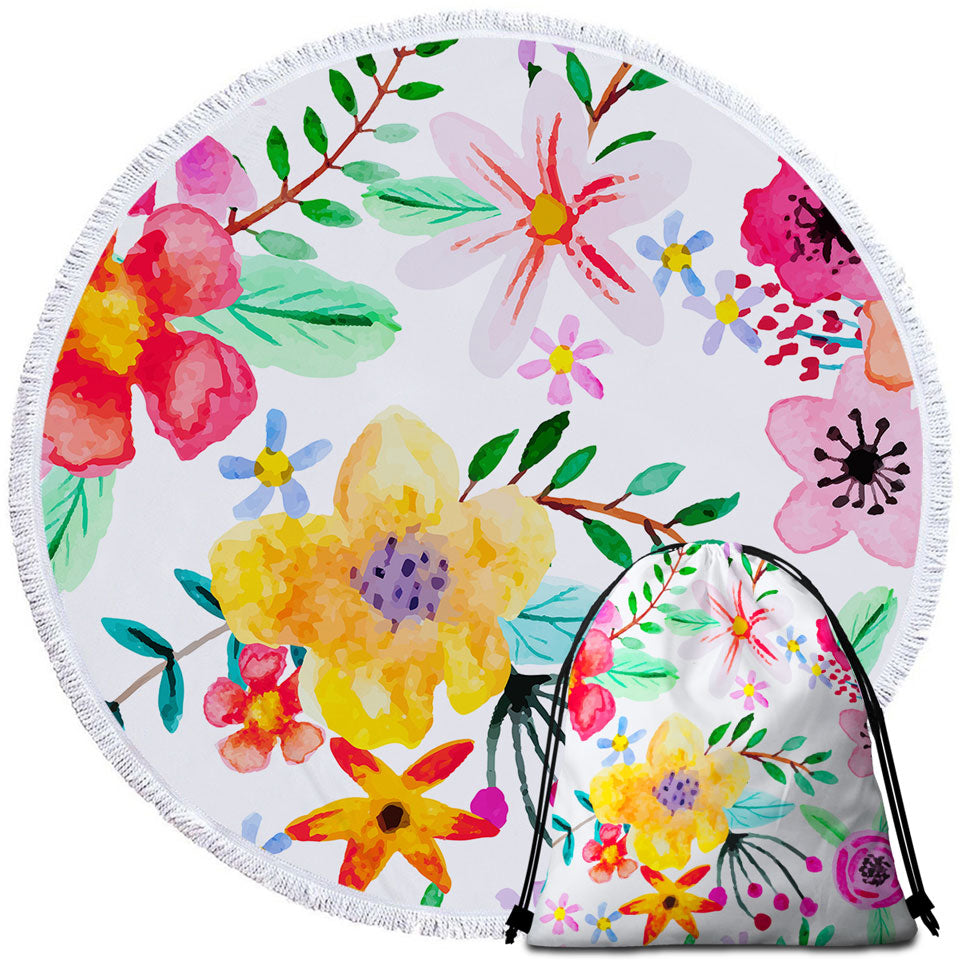 Lovely Beach Towel with Modest Painting Colorful Flowers