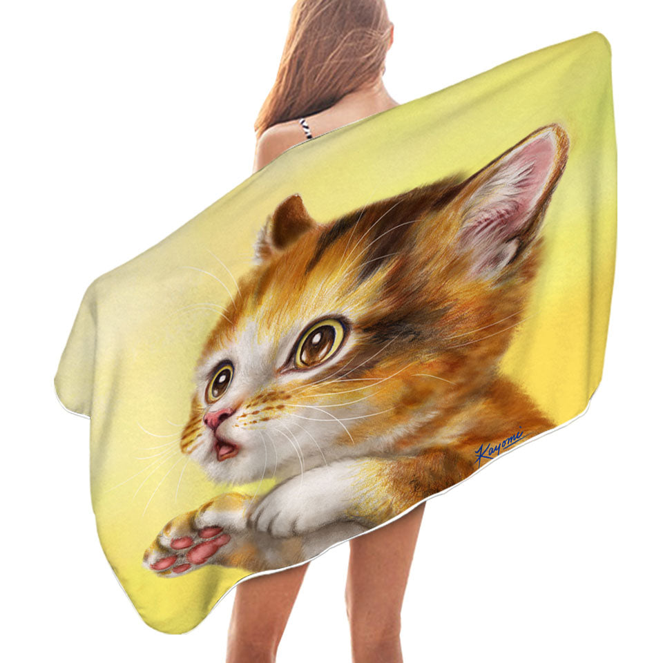 Lovely Beach Towels Cats Painting Curious Kitten