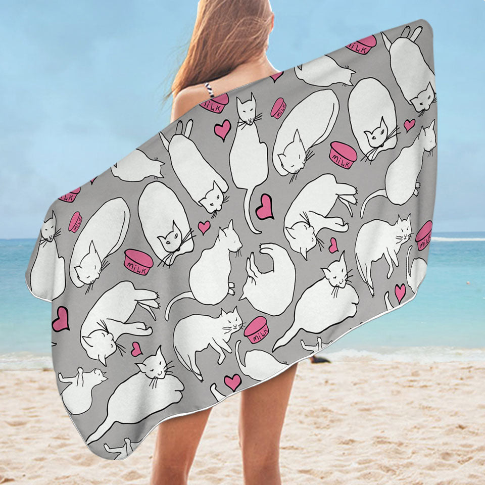 Lovely Cats Microfiber Beach Towel Drawings