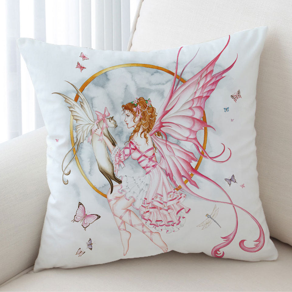 Lovely Cushion Covers Fantasy Drawing Butterflies Cat and Fairy
