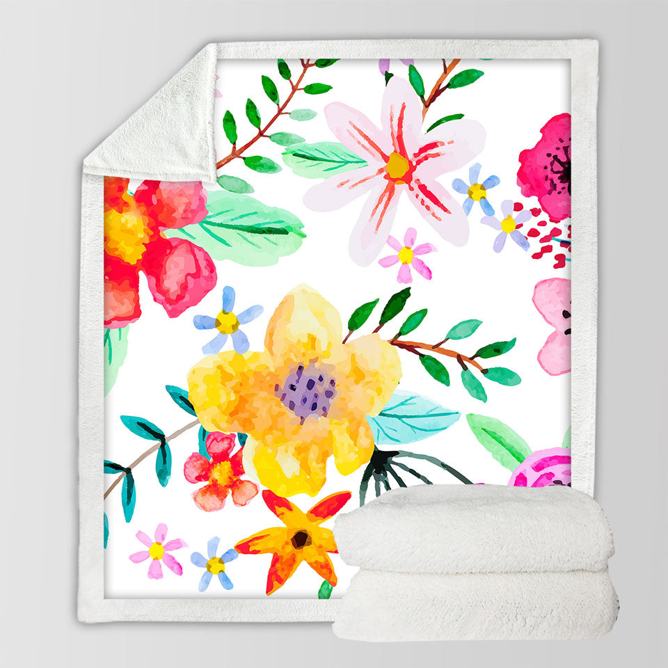 Lovely Fleece Blankets with Modest Painting Colorful Flowers