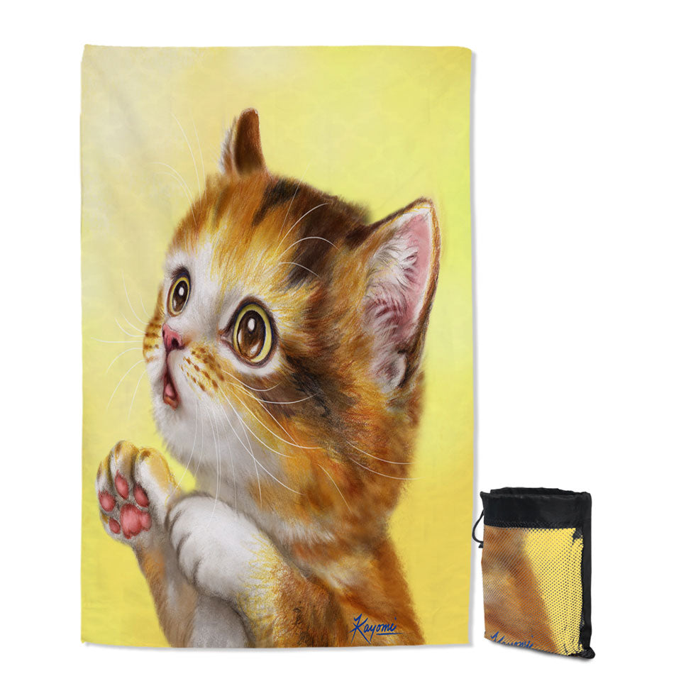 Lovely Giant Beach Towel Cats Painting Curious Kitten