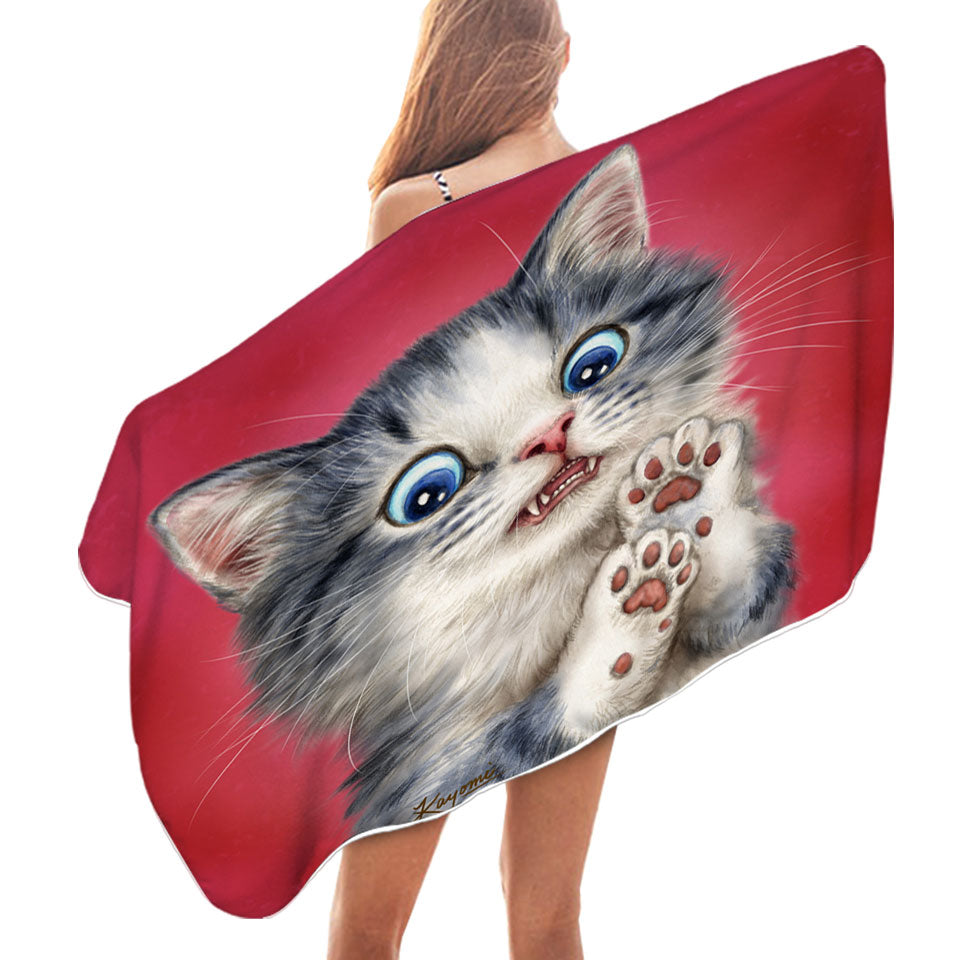 Lovely Kids Swimming Towels Baby Blue Eyes Scared Cat