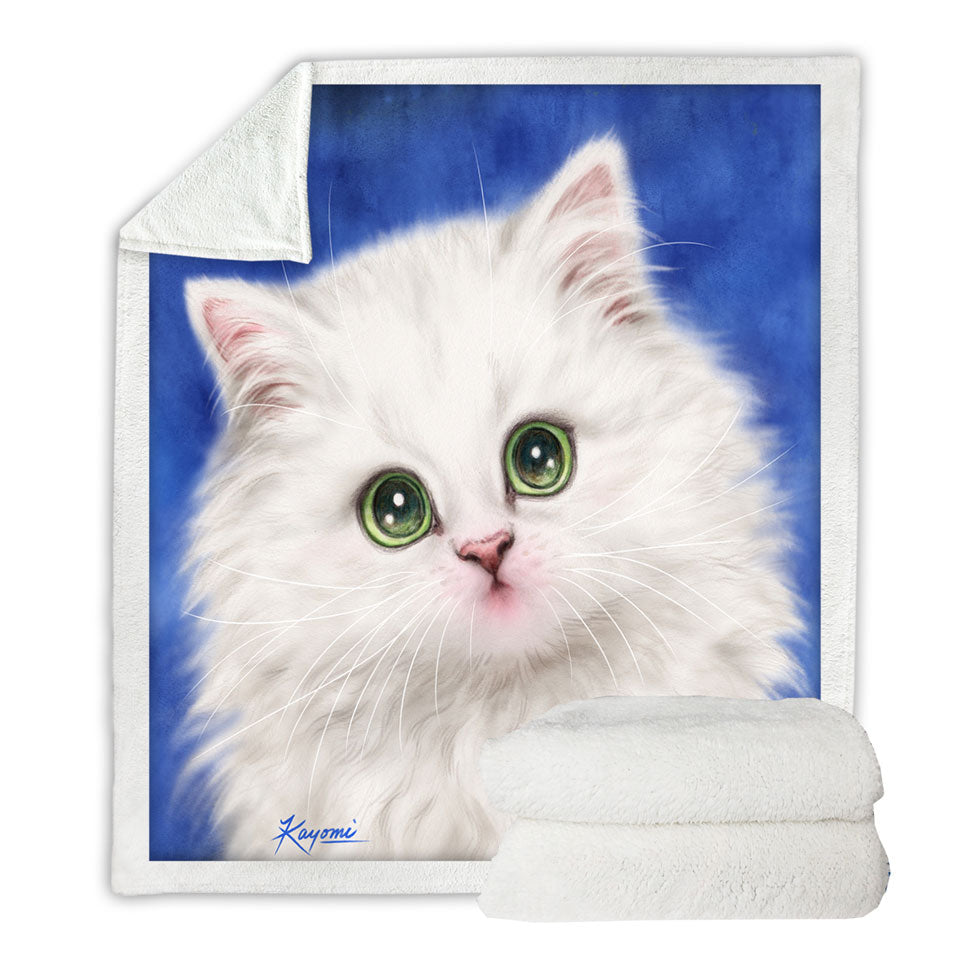 Lovely Lightweight Blankets Innocent Face White Fluffy Kitty Cat