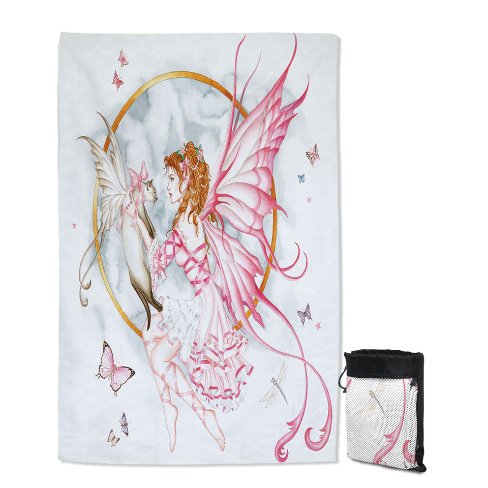 Lovely Microfiber Towels For Travel Fantasy Drawing Butterflies Cat and Fairy