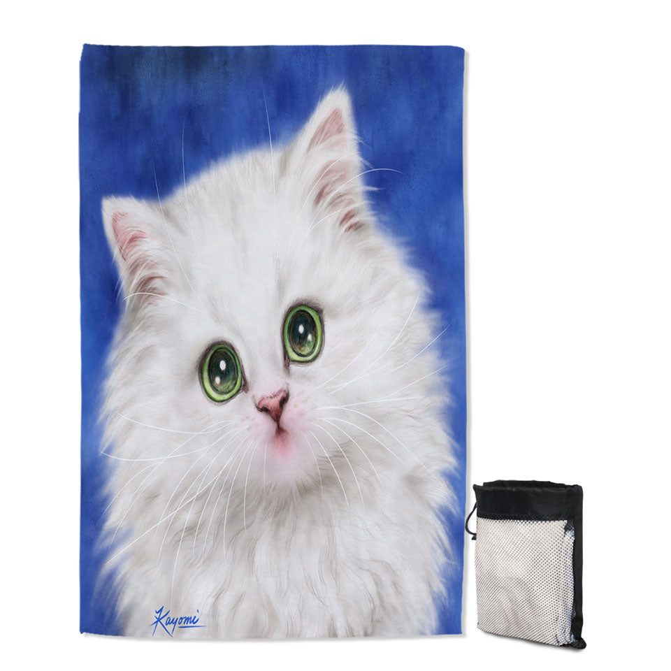 Lovely Microfiber Towels For Travel Innocent Face White Fluffy Kitty Cat
