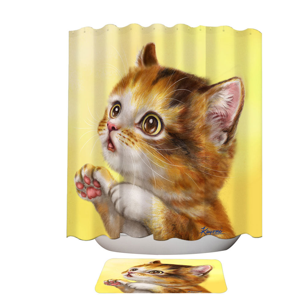 Lovely Modern Shower Curtains Cats Painting Curious Kitten