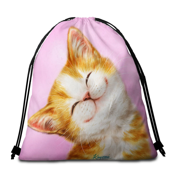 Lovely Packable Beach Towel Smile on Adorable Ginger Kitten