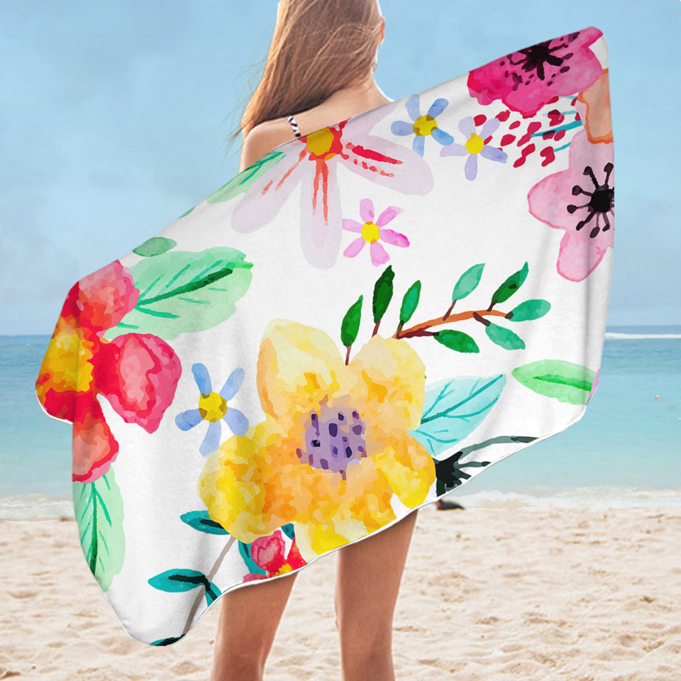 Lovely Pool Towels with Modest Painting Colorful Flowers