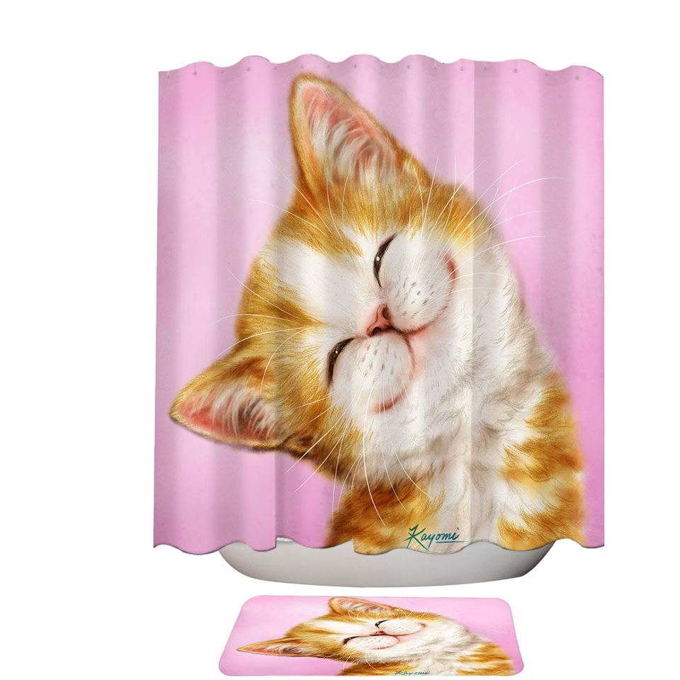 Lovely Shower Curtains Online Smile on Adorable Ginger Kitten