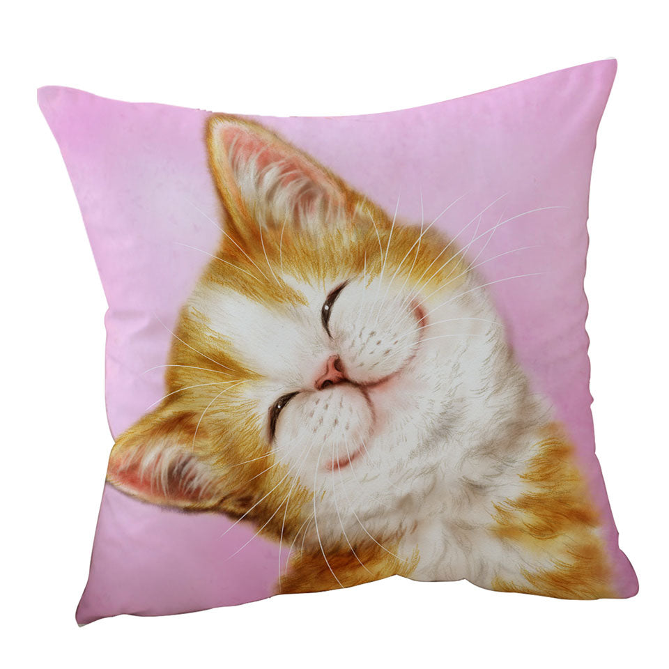 Lovely Sofa Pillows Smile on Adorable Ginger Kitten