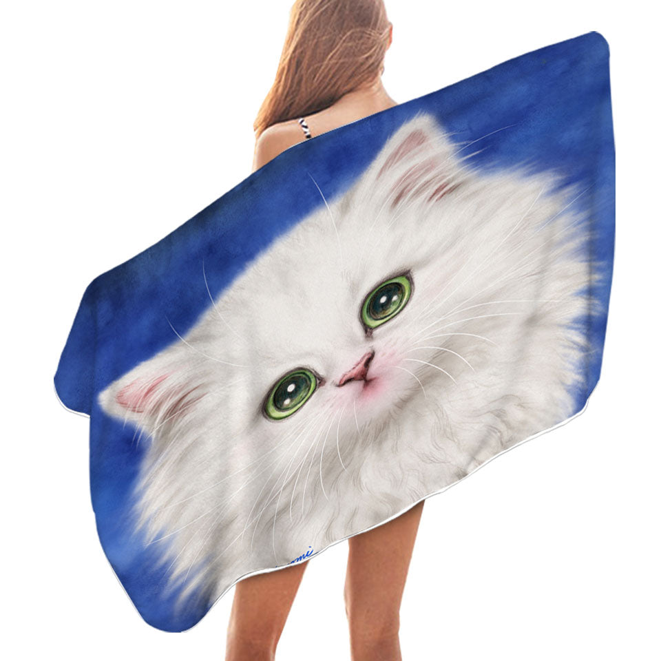 Lovely Swims Towel Innocent Face White Fluffy Kitty Cat
