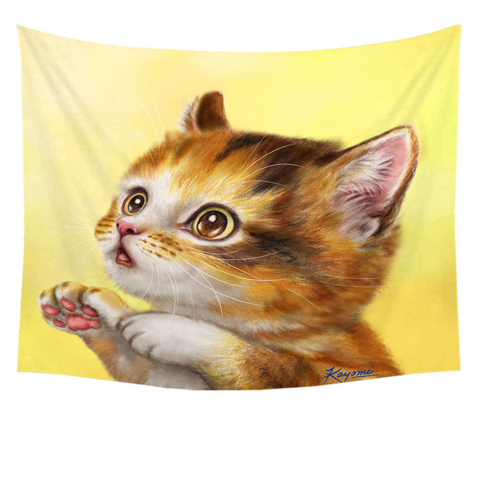 Lovely Tapestry Wall Decor Cats Painting Curious Kitten