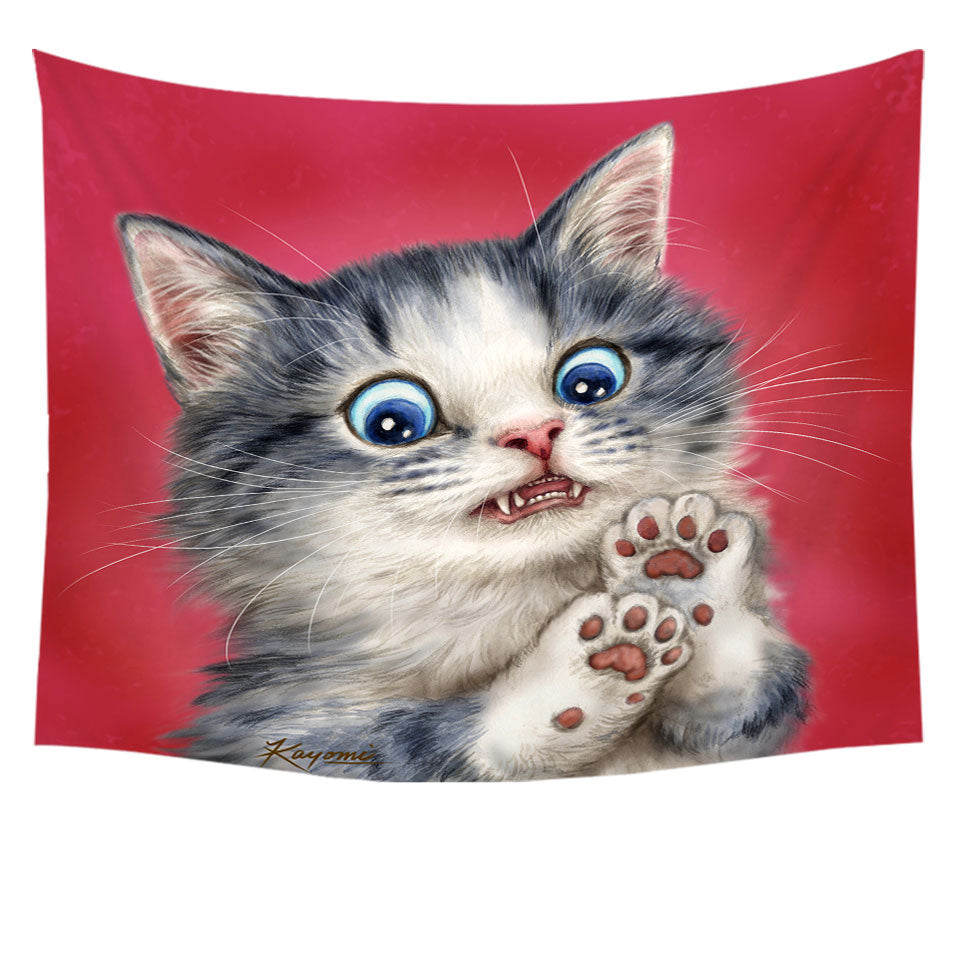 Lovely Tapestry Wall Hanging Baby Blue Eyes Scared Cat