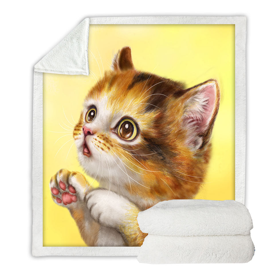 Lovely Throw Blanket Cats Painting Curious Kitten