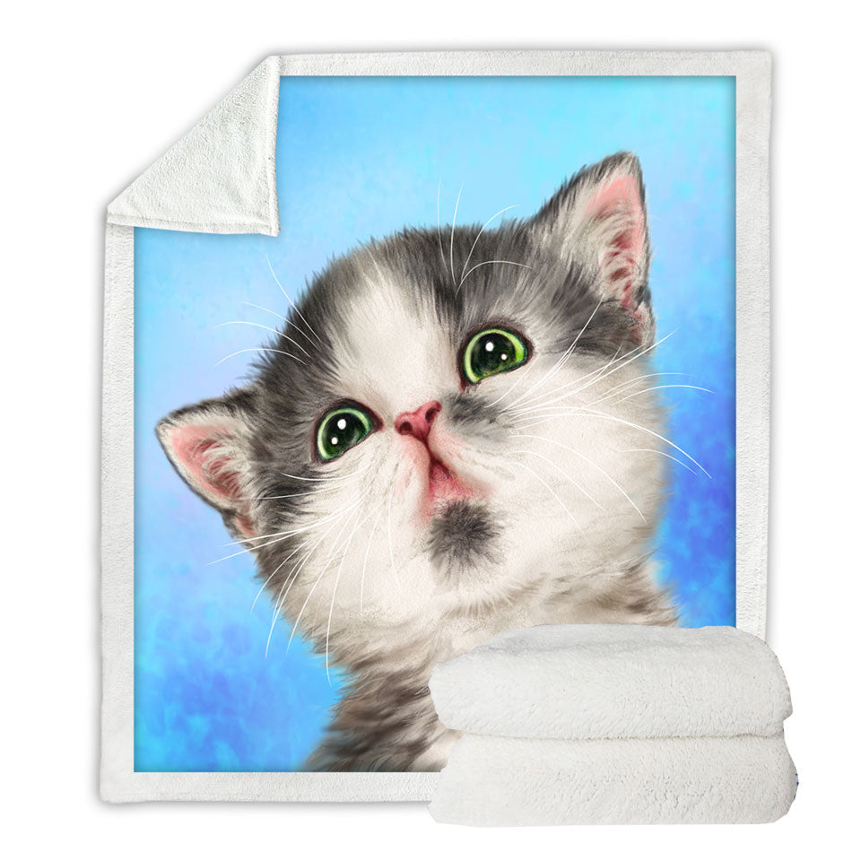 Lovely Throw Blanket Grey White Kitten for Children