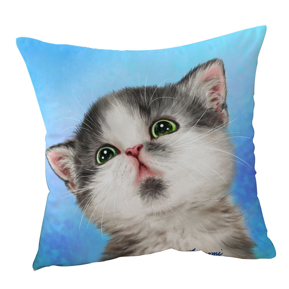 Lovely Throw Pillow Cover Grey White Kitten for Children