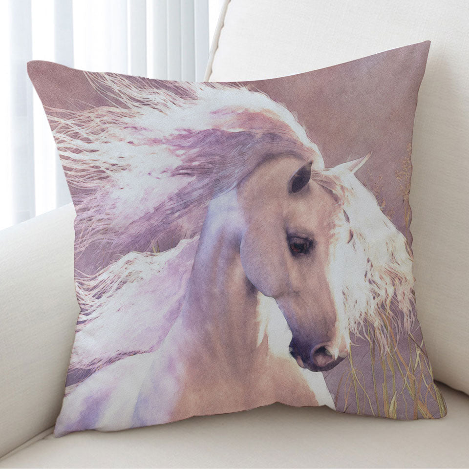 Lovely White Horse Cushion Cover