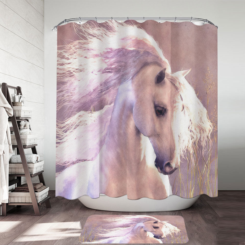 Lovely White Horse Shower Curtain