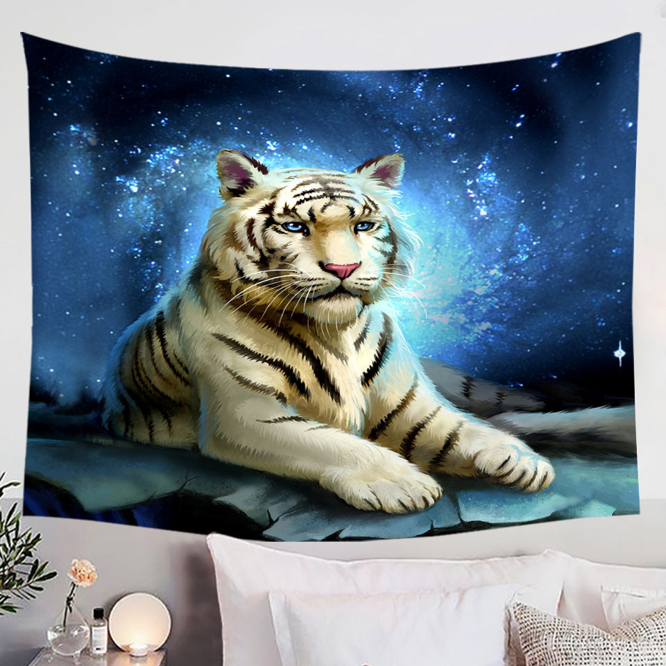 Lovely White Tiger Art Hanging Fabric On Wall