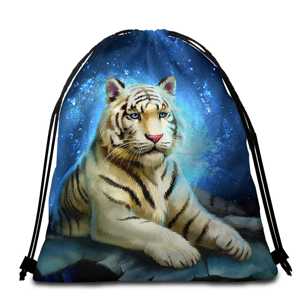 Lovely White Tiger Packable Beach Towel