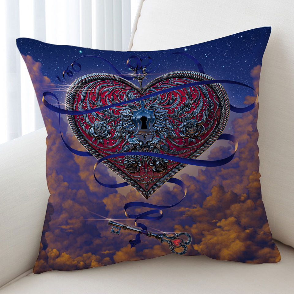 Lovers Sky Key and Heart Cushion Cover