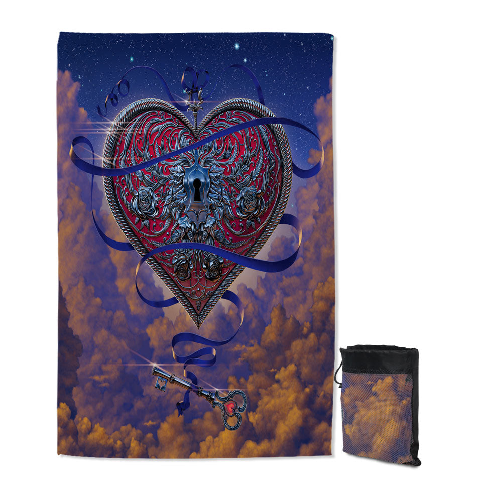 Lovers Sky Key and Heart Quick Dry Beach Towel