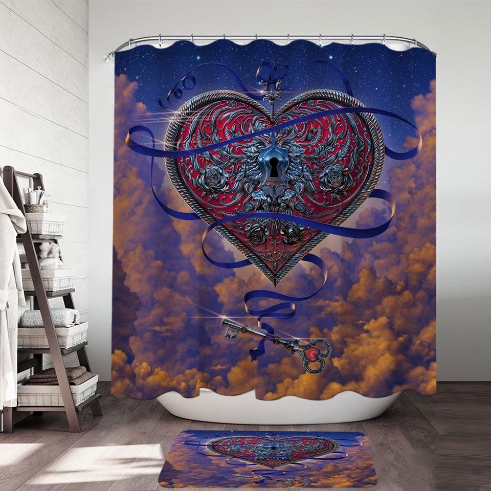 Lovers Sky Key and Heart Shower Curtain