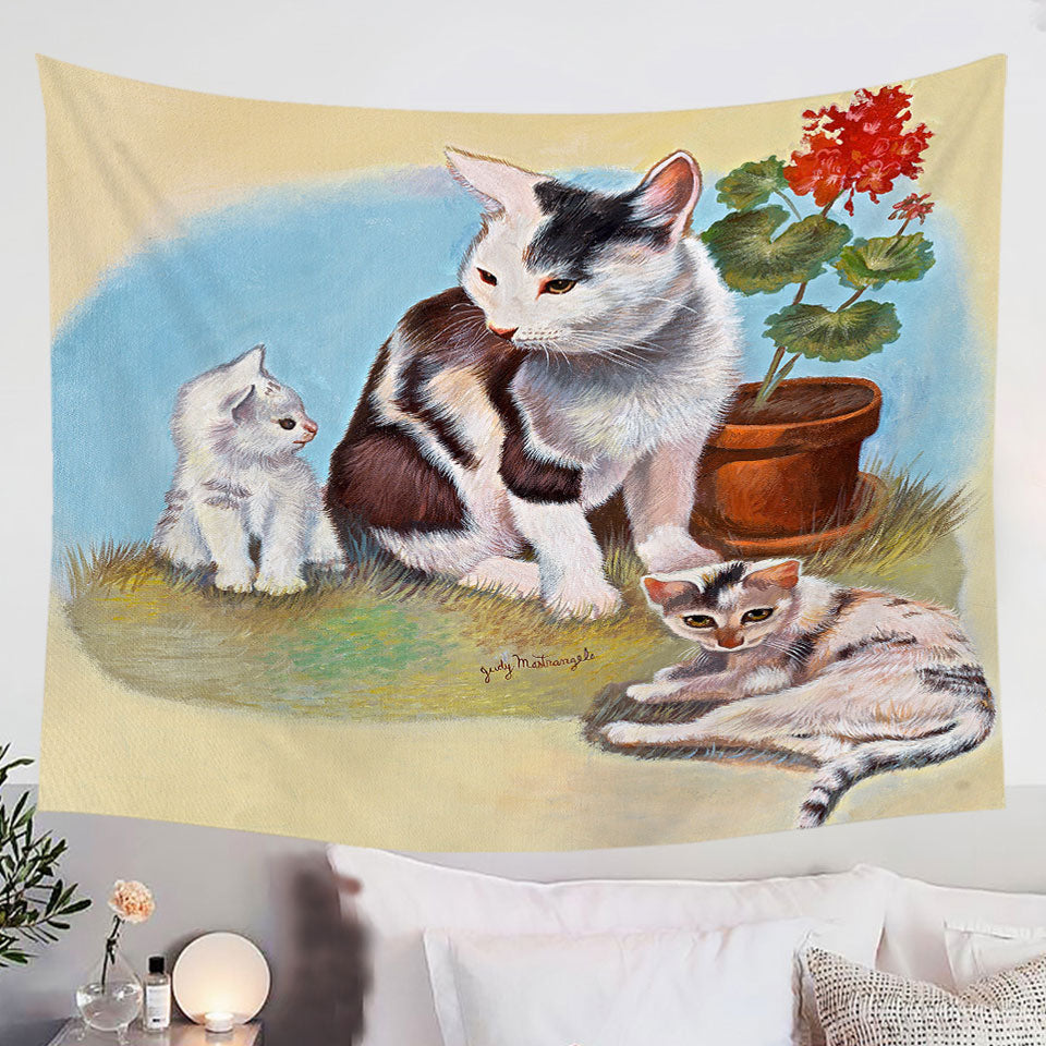 Lovey-Cat-Tapestry-Art-Painting-Momma-Cat-and-Kittens