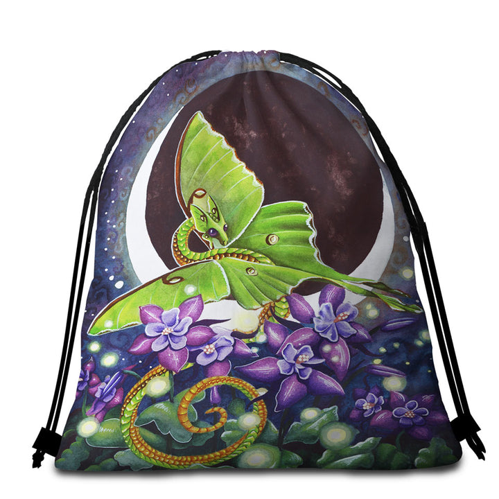 Luna Lights Dragon Flowers and the Moon Beach Towel Bags