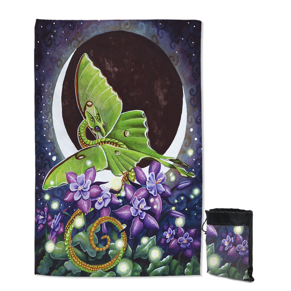 Luna Lights Dragon Flowers and the Moon Quick Dry Beach Towel