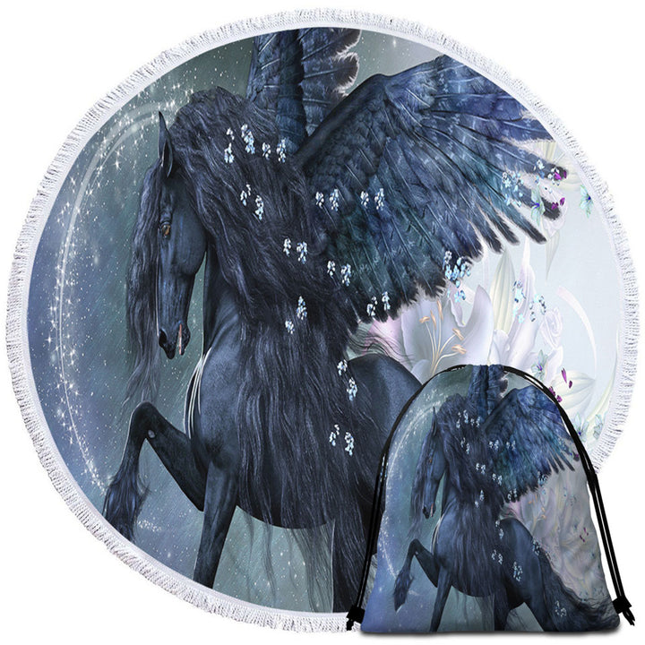 Magical Circle Beach Towel Angel Horse the Herald of Spring