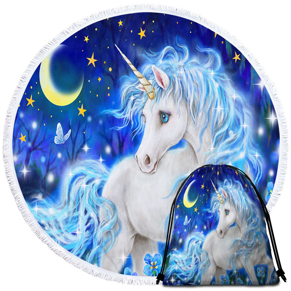Magical Fantasy Designs Blue Night Unicorn Beach Towel