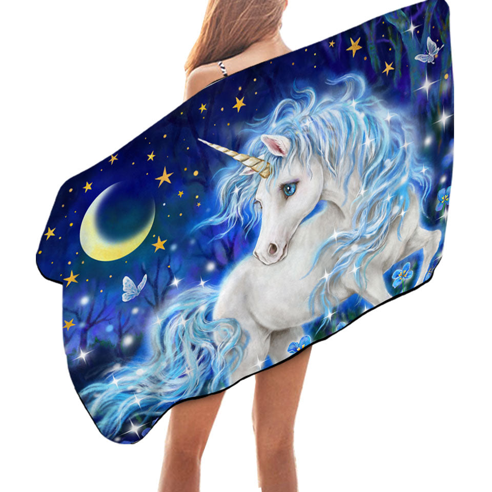 Magical Fantasy Designs Blue Night Unicorn Beach Towels for Girls
