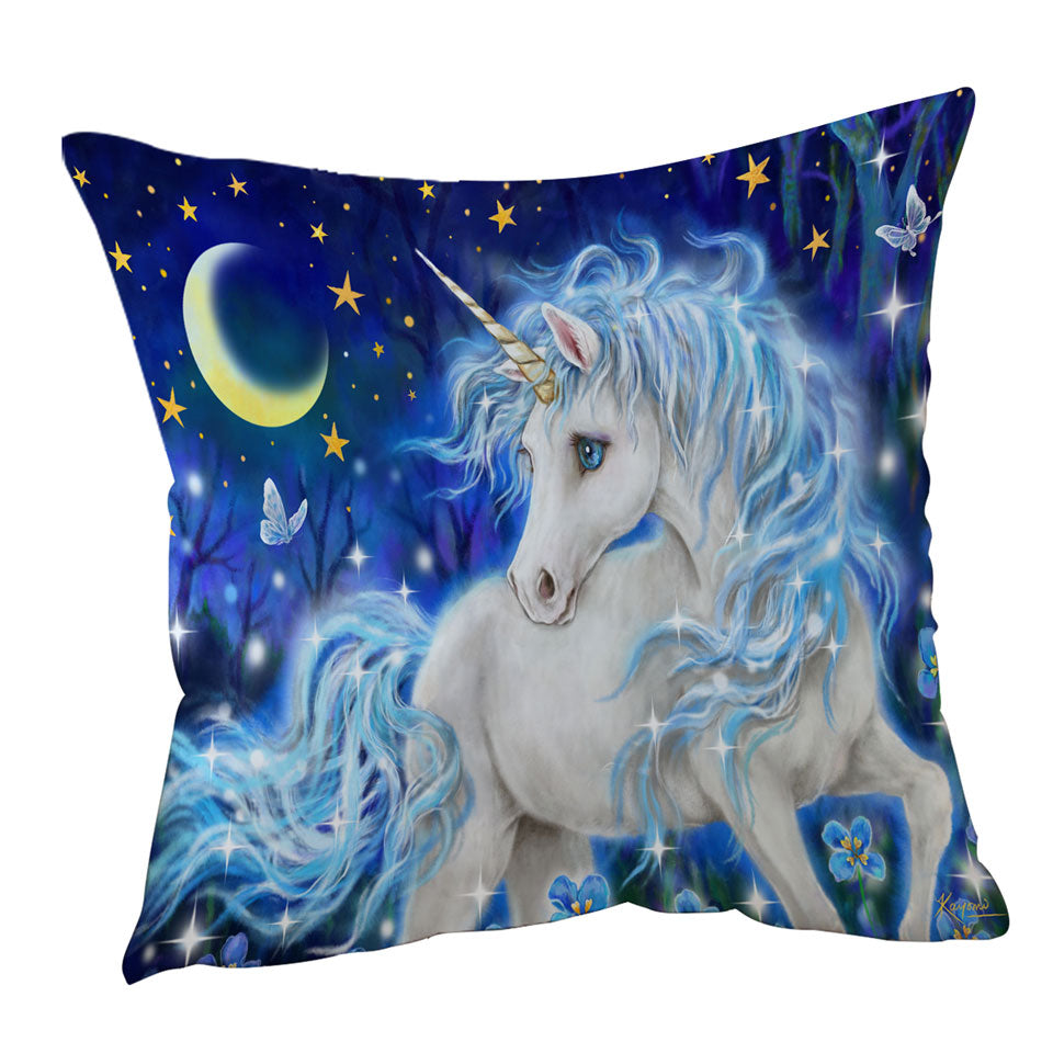 Magical Fantasy Designs Blue Night Unicorn Throw Pillow